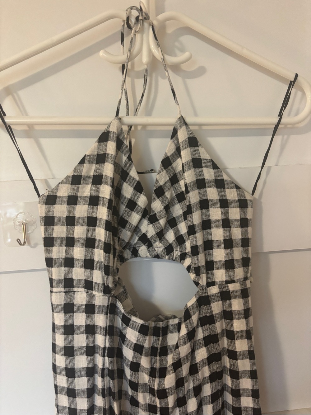 Zara Black and White Gingham Cutout Halter Dress